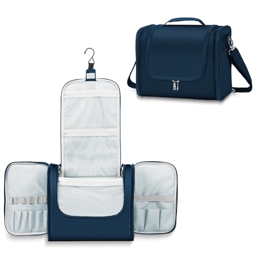 Buruis Extra Large Toiletry Bag for Women and Men, Hanging Travel Bag with Detachable Shoulder Strap for Full-Sized Toiletries, Water-Resistant Dopp Kit for Family Use and Long Trips, Blue - color: Blue, size: Extra Large