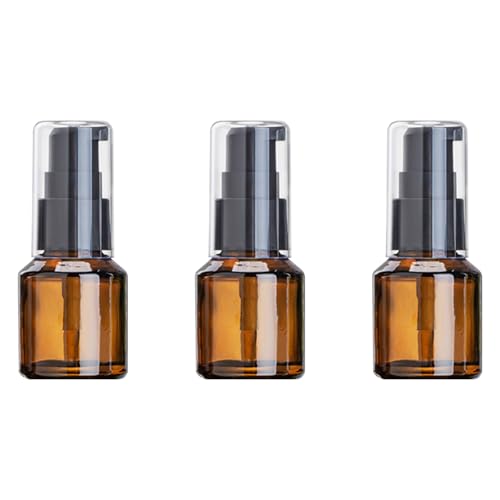 3PCS Refillable Amber Glass Travel Bottles Set Leak-Proof Pump Dispenser Empty Mini Portable Containers for Lotion Cream Foundation Essential Oils (15ml/0.5oz) - color: Amber, size: 15ml/0.5oz