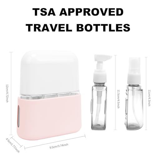 Skycase Travel Bottles - Leak Proof Refillable Tsa Approved Travel Size Toiletries, 4 in 1 Liquid Bottles Containers with Labels and Funnel Airplane Accessories Kits for Lotion Liquid (Pink) - color: Pink, size: 4 in 1