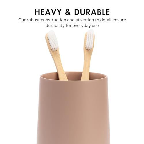 Yew Design Matte Dusty Pink/Mauve Toothbrush and Toothpaste Holder and Cup for Bathroom Vanity and Countertop, Round Organizer for Electric Toothbrushes, Floss, Razors, Cotton, and Mouthwash - color: Round Matte Dusty Pink/Mauve