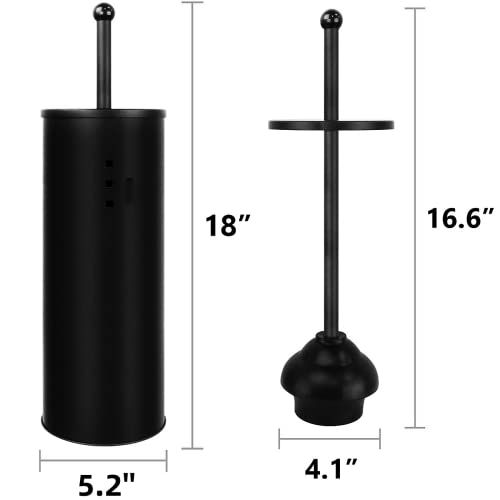 Black Toilet Plunger with Holder Bathroom Metal Canister Holder Drip Cup, Heavy Duty, Deep Cleaning - color: Black