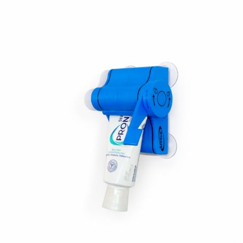 Toothpaste Dispenser, One-Hand Operation, Wall Mounted, Quick Installation. (Blue/Black)