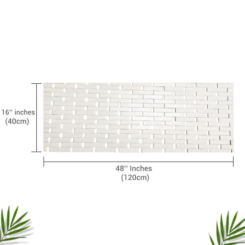 Bamboo Bath Mat White Bamboo Mat 48 x 16 Inches and Wooden Soap Dish Set Bathroom Rugs Bathtub Mat Non Slip Bath Mats for Bathroom, Kitchen Sauna Spa Hot Tub Outdoor Decor - color: White, size: 48x16