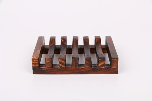 Anwenk Wooden Soap Dish Soap Holder Saver Tray for Bathroom Shower Kitchen Drainer Hand Craft Rectangular for Soap,Sponges and More (1Pack) - color: Bronze