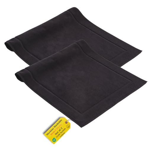 Turkish Cotton Bath Mat Set of 2-100% Turkish Cotton 21x34 inch Bathroom Floor Towel Mat (Not Rug) - Absorbent 900 GSM Hotel Spa Quality Floor Towels - Machine Washable Quick Dry - color: Black (Zen Design)