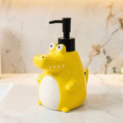 BOPPIE Cartoon Ceramic Soap Dispenser, Modern Countertop Hand & Dish Soap Dispenser for Bathroom/Kitchen for Kids, Refillable Liquid Soap Bottle with Rust Proof Pump (Ceramic Alligator) - color: Ceramic Alligator