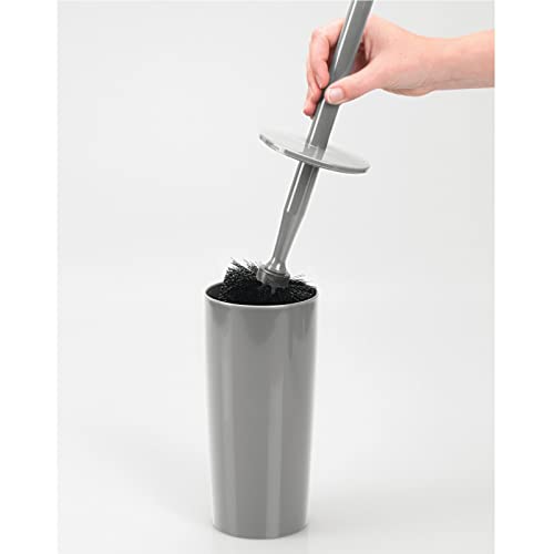 mDesign Slim Plastic Toilet Bowl Brush and Holder Set, Modern Compact Storage Organizer Cleaner Scrubber for Toilet - Heavy Duty Cleaning Plunger for Bathroom, Aura Collection - Gray