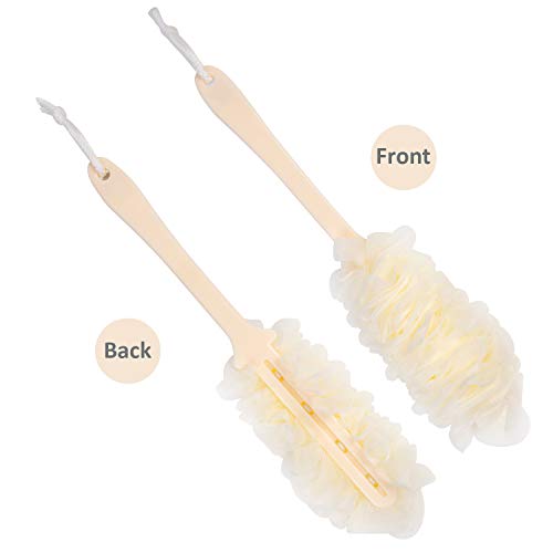 Back Scrubber for Shower, Loofah Long Handle Bath Body Brush, Soft Nylon Mesh Sponge On a Stick for Shower Men Women Kids Elderly, Exfoliating Scrub Cleaning Luffa for All Kinds of Skin(White) - color: White