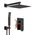 KOJOX Oil Rubbed Bronze Shower System with High Pressure 10 Inch Rainfall Shower Head, Handheld Shower head and Shower Faucet Trim valve, Bathroom Luxury Rain Mixer Shower Set Wall Mounted - color: Oil Rubbed Bronze, size: 10''