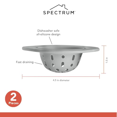 Spectrum Silicone Sink Strainer 2-Pack - Flexible Kitchen Sink Drain Strainer, Fits Standard Sinks, Drain Guard Catch Food Debris for Sink Protection, Easy Removal, Dishwasher Safe, Oyster Gray - color: Oyster Gray, size: 2 Pack