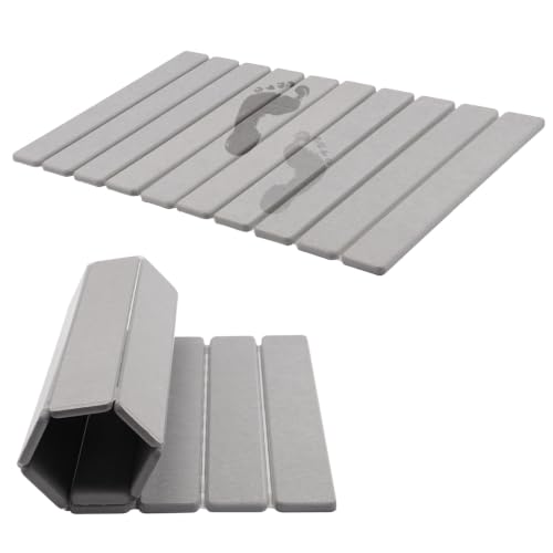 Stone Bath Mat,24 x 15.4 Inch Non-Slip Diatomaceous Earth Bath Mat,Quick Dry Stone Bath Mats for Bathroom,Rollable Super Absorbent Stone Drying Mat for Bahtroom Shower Floor, Grey - color: Grey