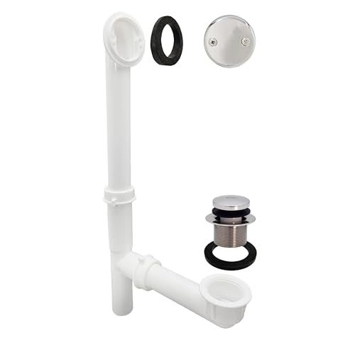 Westbrass A593244-26 14" x 1-1/2" White Tubular Bathtub Waste & Overflow Assembly with Tip-Toe Drain Plug and 2-Hole Faceplate, Polished Chrome - color: Polished Chrome, size: 1 Pack