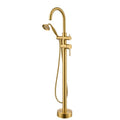 Wowkk Tub Filler Freestanding Bathtub Faucet Brushed Gold Floor Mounted Brass Bathroom Tub Faucets with Hand Shower - color: Brushed Gold