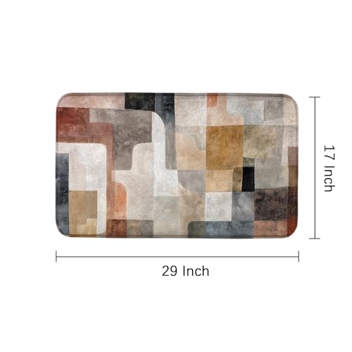 Boho Abstract Beige Brown Grey Bath Rug, Midcentury Art Geometric Floor Mat Non-Slip Microfiber Soft Plush Bathroom Mat Carpets Floor Mat for Bedroom Kitchen Bathroom Toilet 17x29 Inch - color: Beige Brown
