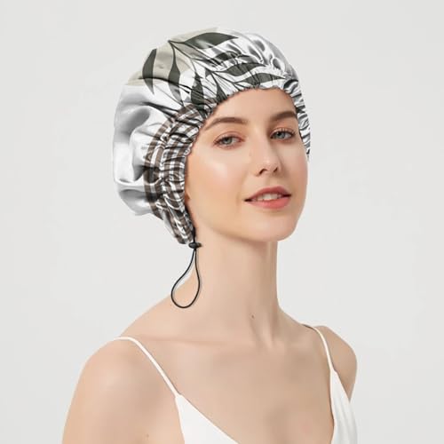 2 PCS Shower Cap Adjustable Reusable Double Waterproof Layer Elastic Hair Bath Cap Cute Aesthetic for Women Girls-Leaf - color: I6-Leaf