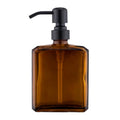 Amber Soap Dispenser Square Bottle and Black Pump, Glass Dish Soap Dispense, Refillable Hand Soap Dispenser with Stainless Steel Pump, 13.5 oz Lotion Dispenser for Bathroom, Kitchen Countertop - color: Amber Bottle With Black Pump, size: 13.5oz-Square