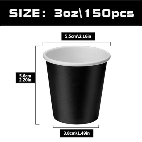 150 Pack 3oz Black Paper Cups, Mouthwash Cups, Disposable Bathroom Cups, Paper Cups 3oz Ideal for Bathroom, Supermarket, Birthday Party, Picnic and BBQ - color: Black, size: 150 Count