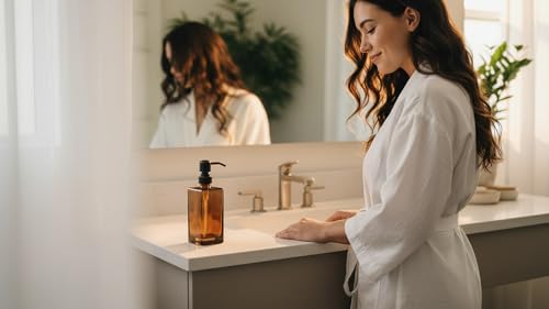 13.5 Oz Coffee Glass Soap Dispenser with Rust Proof Stainless Steel Pump, Antique Design Refillable Square Lotion Dispenser for Bathroom, Premium Kitchen Hand Soap (Oil Rubbed Bronze) - color: Coffee+oil Rubbed Bronze