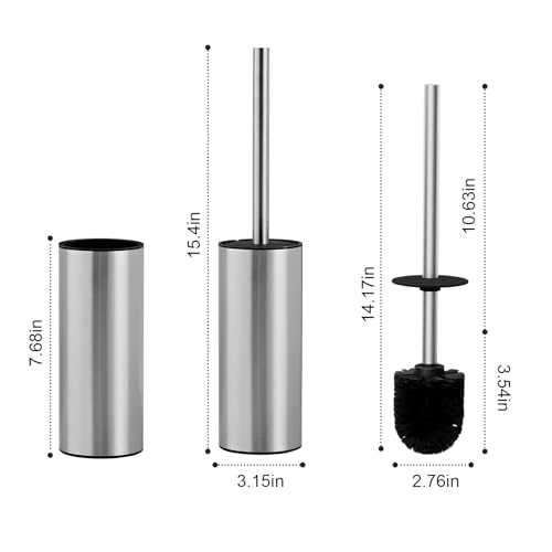 304 Stainless Steel Toilet Brush and Brush Holder Set, Circular Floor Toilet Brush Holder, Long Handle, Bathroom Heavy-Duty Cleaner, High-End Cylinder Wall, 2 Brush Head (Brushed) YIGUANXIN - color: H-brushed