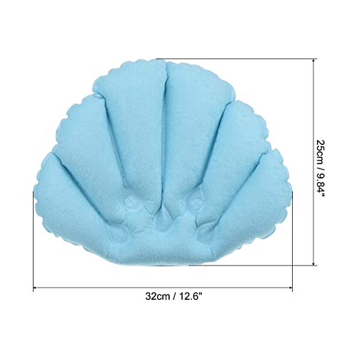 PATIKIL Inflatable Bath Pillow with Suction Cups, 2 Pack Terry Cloth Covered Shell Shape Bathtub Spa Pillow Neck Support for Bathtub Hot Tub, Blue - color: Blue