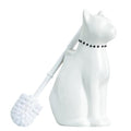 Comeon Ceramic Cat White/Black Toilet Brush and Holder Set, Plastic Handled Scrub Brush for Bathroom Cleaning,10.63"*6.3" (White) - color: White, size: Cat