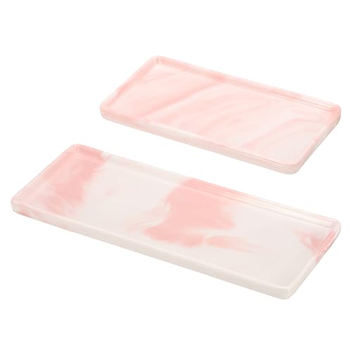 uxcell 2pcs Marble Tray for Bathroom 2 Size Small Rectangle Ceramic Vanity Tray for Countertop Shatterproof Bathtub Soap Tray Kitchen Sink Organizer Key Trinket Ring Tray, Pink - color: Pink