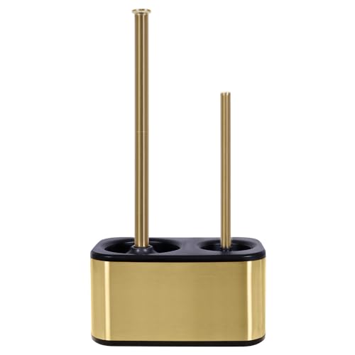 Blue Donuts Toilet Brush and Plunger Set with Holder, Sleek Minimalist Modern Gold Bathroom Accessories Toilet Plunger and Toilet Bowl Brush Combo - color: Gold