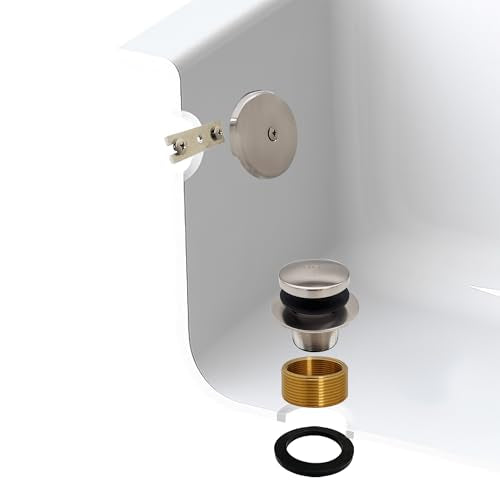Westbrass A931K-20 Universal 1-3/8" Fine Thread Tip-Toe Bathtub Drain Plug Trim Set with One-Hole Overflow Faceplate and 1-1/2" Adapter Bushing, Stainless Steel - color: Stainless Steel