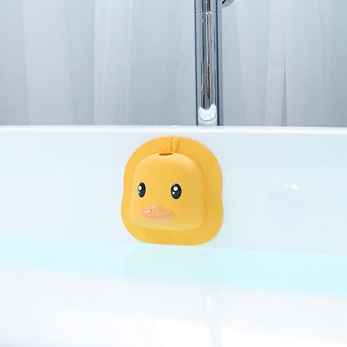 Bathtub Overflow Drain Cover - Silicone Bath Tub Drain Cover, Tub Overflow Drain Stopper with Suction Cups, Duck Overflow Cover Adds Inches of Water for Deeper Bath, Bathroom Spa Relaxing Accessory - color: Duckyellow