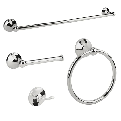 4 Piece Chrome Bathroom Hardware Accessories Set,Towel bar Set 23.6 Inch Towel Bar Set,Towel Rack Set,Bathroom Towel Holder Set - color: Chrome