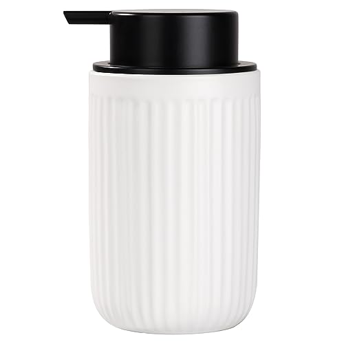 BosilunLife Dish Hand Soap Dispenser - White Liquid Pump soap Dispenser for Bathroom Decro 12oz Ceramic Kitchen Dish Dispenser with Rust-Proof Liquid Pump Modern Refillable Lotion Bottles - color: White Lotion Pump