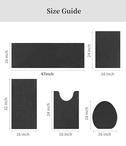 YIHOUSE Bathroom Rugs Sets 5 Piece Dark | Non Slip, Quick Dry, Absorbent Washable, Thin Design, Fit Under Door - color: Dark, size: 5 pieces