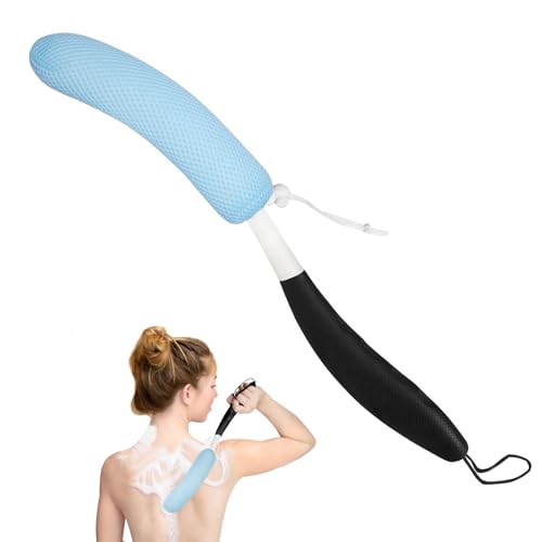 Back Scrubber for Shower, 15.35" Long Handle Shower Brush for Body, Back Brush for Shower for Men Women, Long Handled Bath Sponge for Deep Clean, Exfoliating, Anti-Slip Curve Handled Back Scrubber - size: Black-blue