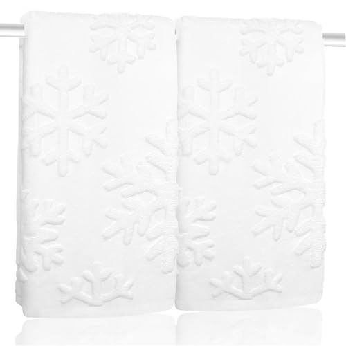 2 Pack Christmas Snowflake Hand Towels 100% Cotton Jacquard Holiday Kitchen Dish Towels Retro Neutral White Bathroom Towels Set Gift Seasonal Xmas Winter Bathroom Decor (Snowflake White) - color: Snowflake White