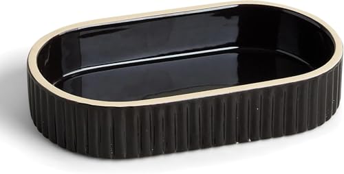 Preston Lane Signature Ceramic Tray – Handmade in Portugal with Fluted Edges & Hand-Painted Trim – Decorative Organizer or Home Accent, Medium, Ink 7 x 4.3 x 1.3 - color: Ink, size: 7" x 4.3" x 1.3"