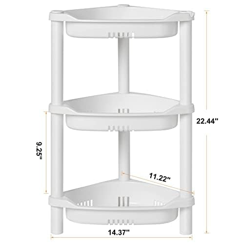 ELYKEN 3 Tier Shower Caddy Organizer Shelf Corner, 14.4 x 11.2 x 22.4 Inches, Rustproof, Plastic Shower Rack Stands for Inside Bathroom, Bathtub, White - color: White, size: 3-Tier