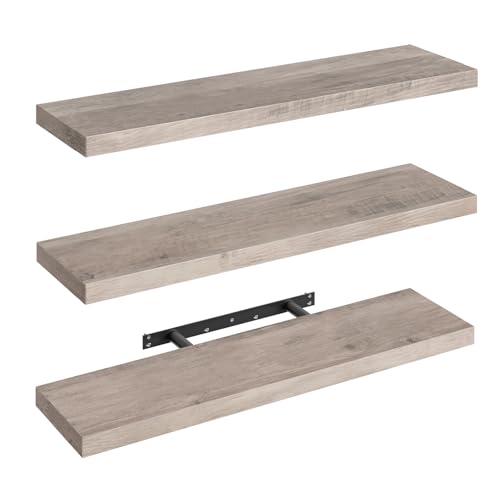 RALGEND Floating Shelves for Wall, 31.5" Long Wall Shelf Set of 3 with Invisible Brackets, 7.9" Width Hanging Book Shelves Farmhouse Home Decor for Bathroom, Living Room, Bedroom, Greige 8301BJP3BG - color: Greige, size: 31.5 Inches