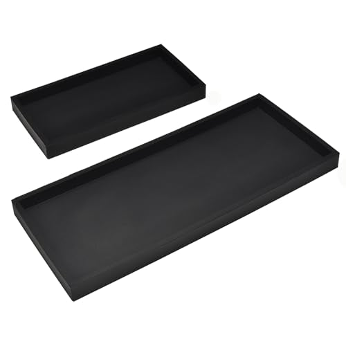 DNC Bathroom Vanity Tray for Counter, 2PC (7.9" +11.8") Silicone Kitchen Sink Soap Tray for Countertop Dish Holder Dispenser Toilet Tank Desk Organizer Black - color: Black(7.9" + 11.8”), size: 11.8" x 5" x 0.7"