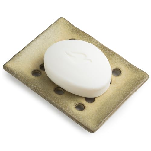 Soap Dish for Shower, Shower Soap Holder for Bathroom, Porcelain Japanese Soap Tray, Keep Dry, 5" x 3.8" Used in Kitchen, Bathroom and Bar Sink, Yellow - color: Yellow, size: with Drain Holes