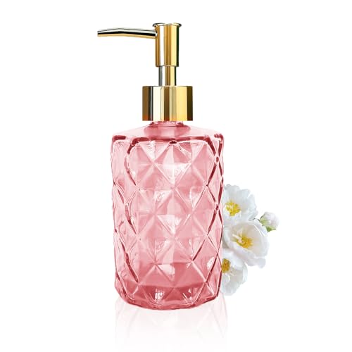 Glass Soap Dispenser with Gold Pump, Bathroom Soap Dispenser, 330ml Hand Foam Lotion Dispenser, Refillable Liquid Soap Bottle for Kitchen, Hand Sanitizer, Lotion (Pink) - color: Pink&gold