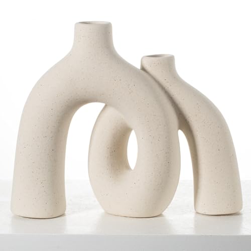 CEMABT Modern Nordic Boho Vase Set - Elegant Beige Matte Ceramic Vase for Living Room, Bookshelf, Mantel, Entryway Table & Console Decor | Home Decor Shelf Decorations Easter Gift - color: Beige-1