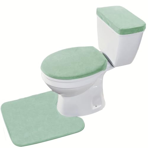 Madeals Memory Foam Toilet Mat and lid Cover Set with Toilet Tank Cover 3 Piece Toilet Set Sage Green - color: Sage Green