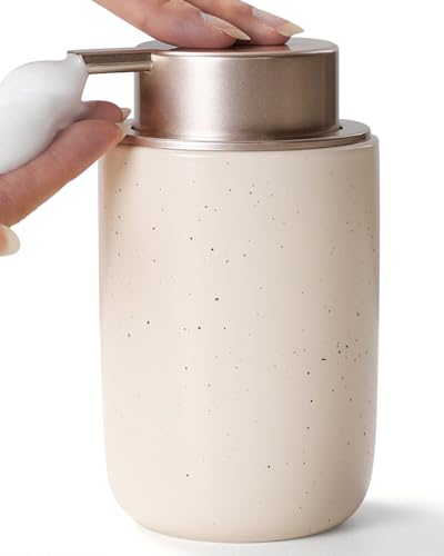BosilunLife Foam Soap Dispenser - Ceramic Foaming Hand Dispenser for Bathroom Modern Farmhouse Small Soap Dispenser Lotion Hand Pump Dispenser for Kitchen Sink (Apricot, Foam Pump) - color: Apricot-foam Pump