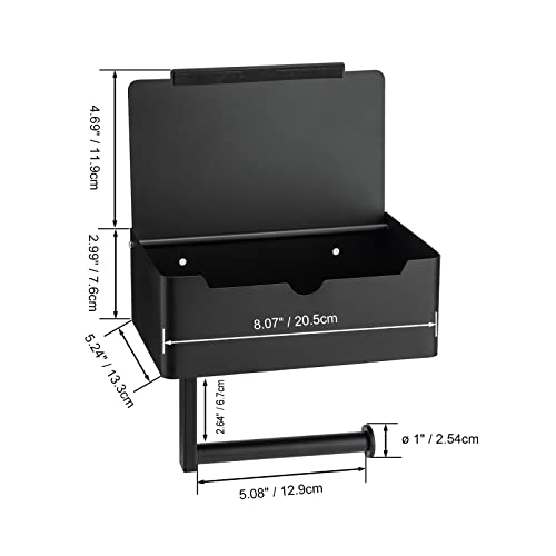 Matte Black Toilet Paper Holder Tissue Roll Hanger with Shelf Flushable Wipes Dispenser Storage Box Large Stainless Steel Bathroom Lavatory Hardware Wall Mount Adhesive