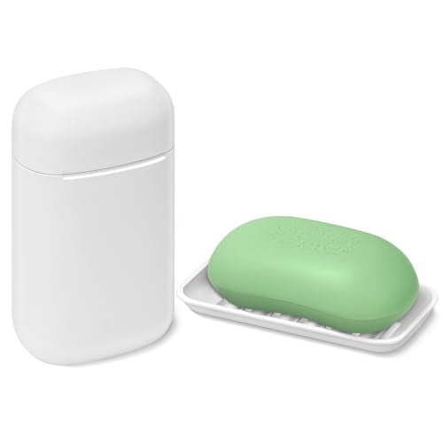 Travel Soap Case soap Holder,Leak Proof with Silicone Sealed lid,White | Keep Dry with Drainage Tray,Soap Dish for Travel, Gym, Bathroom, Outdoor, Camping, School - color: White