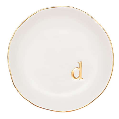 COLLECTIVE HOME Ceramic Jewelry Tray, Trinket Dish, Gifts for Women (D) | Mother's Day, Birthday, Christmas, Engagement Gifts, Vanity, Nightstand Decor, Embossed Gold Monogram Ring Dish with Gift Box - color: D