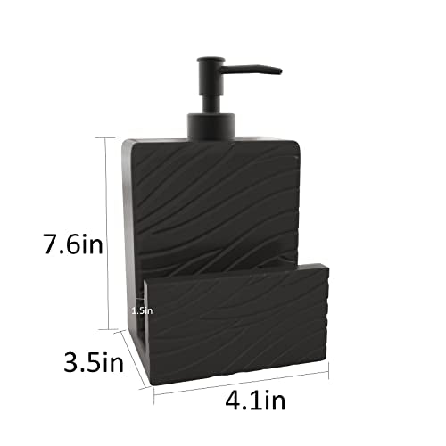 Ceramic Soap Dispenser With Sponge Holder for Kitchen Sink, 2 in 1 Liquid Hand Soap Container With Funnel for Countertop, Bathroom, Matte Black - style: Wavy Pattern Design-Matte Black