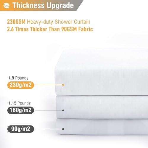 BTTN Fabric Shower Curtain, Linen Textured Heavy Duty Polyester Cloth Shower Curtain Set with Plastic Hooks, White, 54" W x 72" L (Pack of 1) - color: White, size: 54"W x 72"L (Pack of 1)