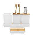 FEILANDUO Bathroom Accessories Set,5 Pcs Bathroom Accessory Gift Set, Soap Dispenser, Soap Dish, Toothbrush Holder, Toothbrush Cup, Vanity Tray, Boho, Modern Bathroom Decor (White) - style: White