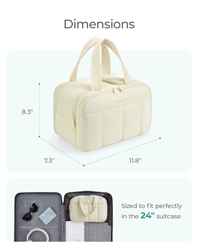 BAGSMART Travel Toiletry Bag, Puffy Large Toiletry Bag for Women, Lightweight Cosmetic Makeup Bag Organizer with Handle for Traveling, Accessories, Essentials, Toiletries (Light Blue) - color: Light Blue